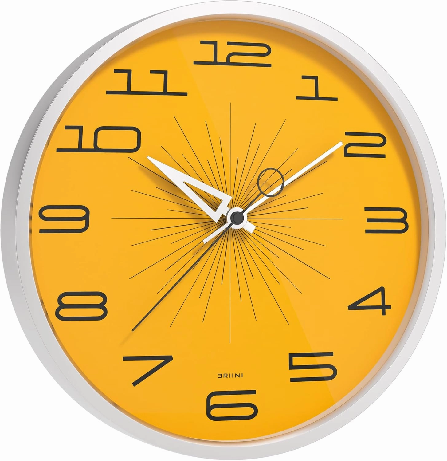 Driini Mid Century Modern Wall Clock (12 Inch) – Silent Non-Ticking Retro Wall Clock for Living Room, Kitchen, or Bathroom MCM Decor – Decorative Wall Clocks Battery Operated (Yellow)