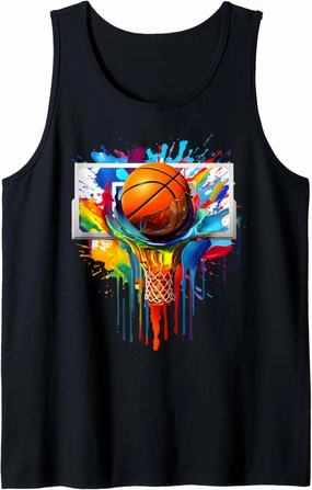 Drip Basketball Paint Splash Dripping Basketball Slam Dunk Tank Top