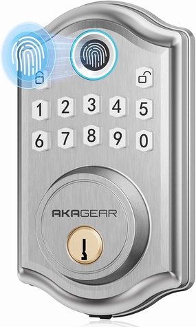 DS10 Keyless Entry Door Lock with Fingerprint, Electronic Keypad, 2 Keys, Auto-Lock & One Touch Locking, Easy Installation, Satin Nickel
