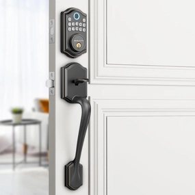 DS10 Keyless Entry Door Locks - Keypad Lock with Handle Set, Fingerprint Deadbolt, Smart Locks for Front Doors, Auto-Lock & One Touch Locking, 2 Keys, Easy Installation