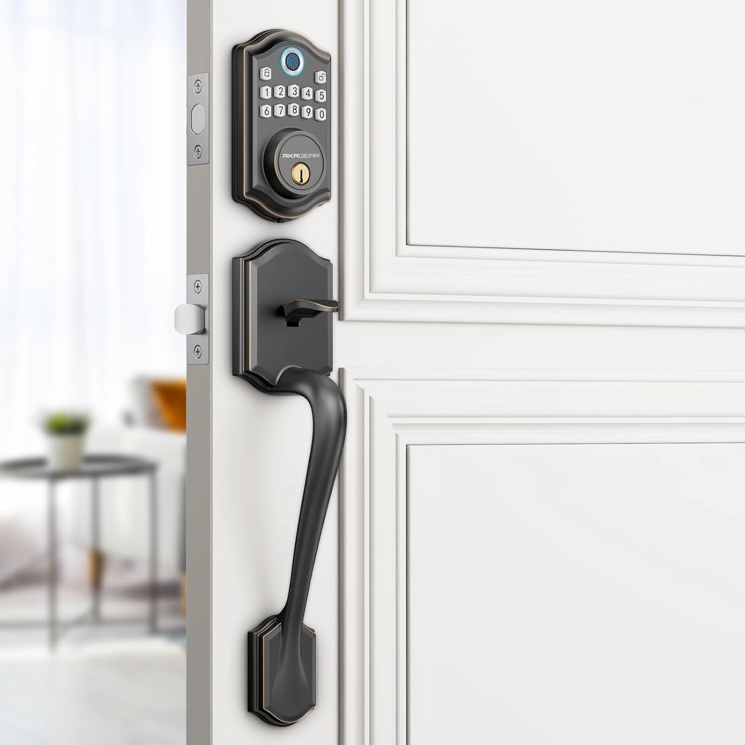 DS10 Keyless Entry Door Locks - Keypad Lock with Handle Set, Fingerprint Deadbolt, Smart Locks for Front Doors, Auto-Lock & One Touch Locking, 2 Keys, Easy Installation