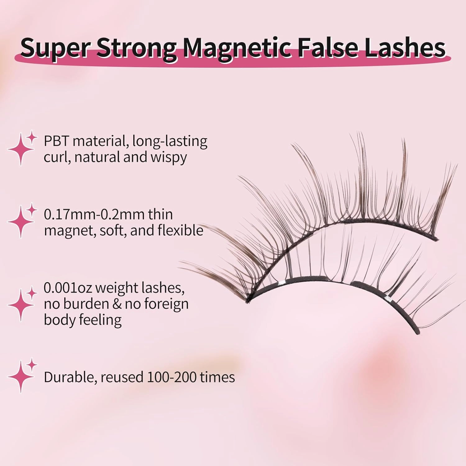 Dual Magnetic Eyelashes, Soft Magnetic Lashes Without Eyeliner, Reusable Lightweight Magnetic False Eyelashes with Applicator for Natural Makeup, No Need Glue