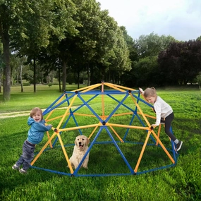 Durable Outdoor Dome Climber for Kids, Bright Blue & Yellow Monkey Bars Playground Equipment, 374 lbs Capacity, Ages 3-10