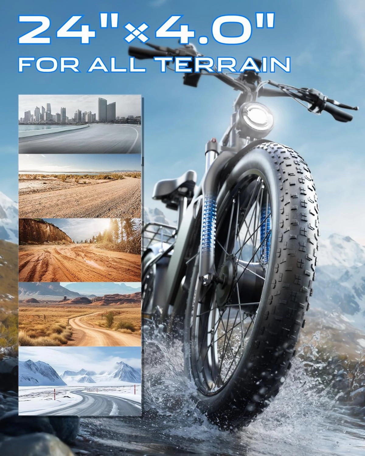E·Bycco 5000W Peak Dual Motors Electric Bike for Adults, 52V 32Ah Battery up to 100Miles, 40-45MPH Fast Ebike, 24"*4.0 Fat Tire Hydraulic Disc Brake E-Bicycle, Off-Road Mountain Hunting E-Bike for Men