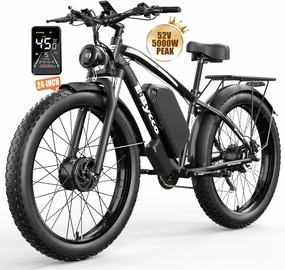 E·Bycco 5000W Peak Dual Motors Electric Bike for Adults, 52V 32Ah Battery up to 100Miles, 40-45MPH Fast Ebike, 24"*4.0 Fat Tire Hydraulic Disc Brake E-Bicycle, Off-Road Mountain Hunting E-Bike for Men
