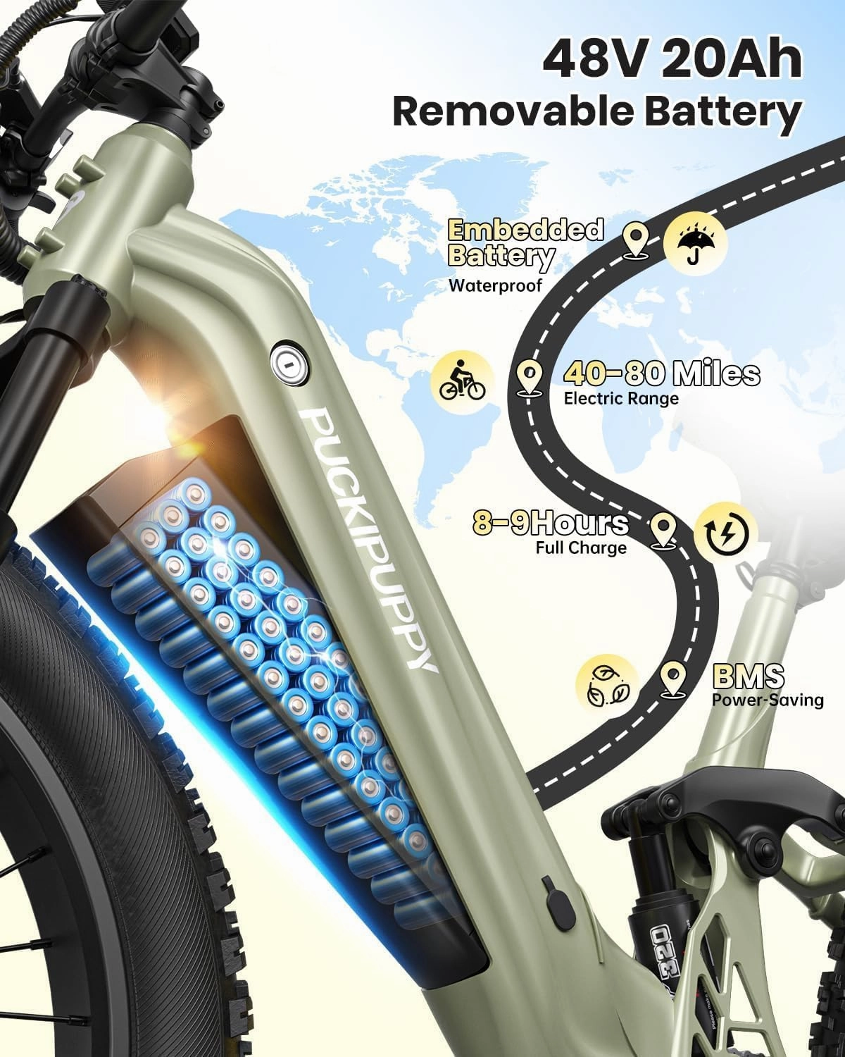 Ebike Battery, Electric Bike for Adults 960W, 48V 20AH Battery Adult Electric Bicycles, 26" Fat Tire Full Suspension Step-Thru Ebike, 28MPH Mountain Ebike, 7 Speed, 80Miles Range
