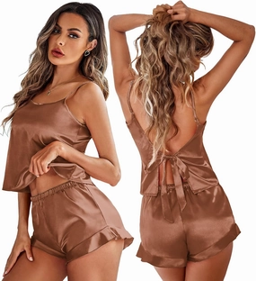 Ekouaer Womens Pajamas Set 2 Piece Satin Sleepwear Lingerie Soft Silk Pjs Cami Top and Shorts Sleep Camisole Nightwear