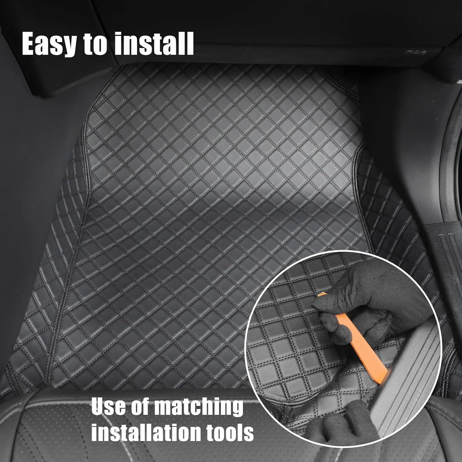 EKR Customized Car Floor Mat for 95% Sedans/Sports Cars/SUVs, Full Coverage Leather Car Floor Mats, Non-Slip Personalized Floor Mats(Black Diamond Pattern)