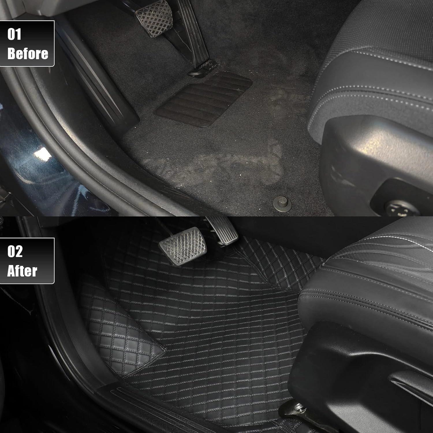 EKR Customized Car Floor Mat for 95% Sedans/Sports Cars/SUVs, Full Coverage Leather Car Floor Mats, Non-Slip Personalized Floor Mats(Black Diamond Pattern)