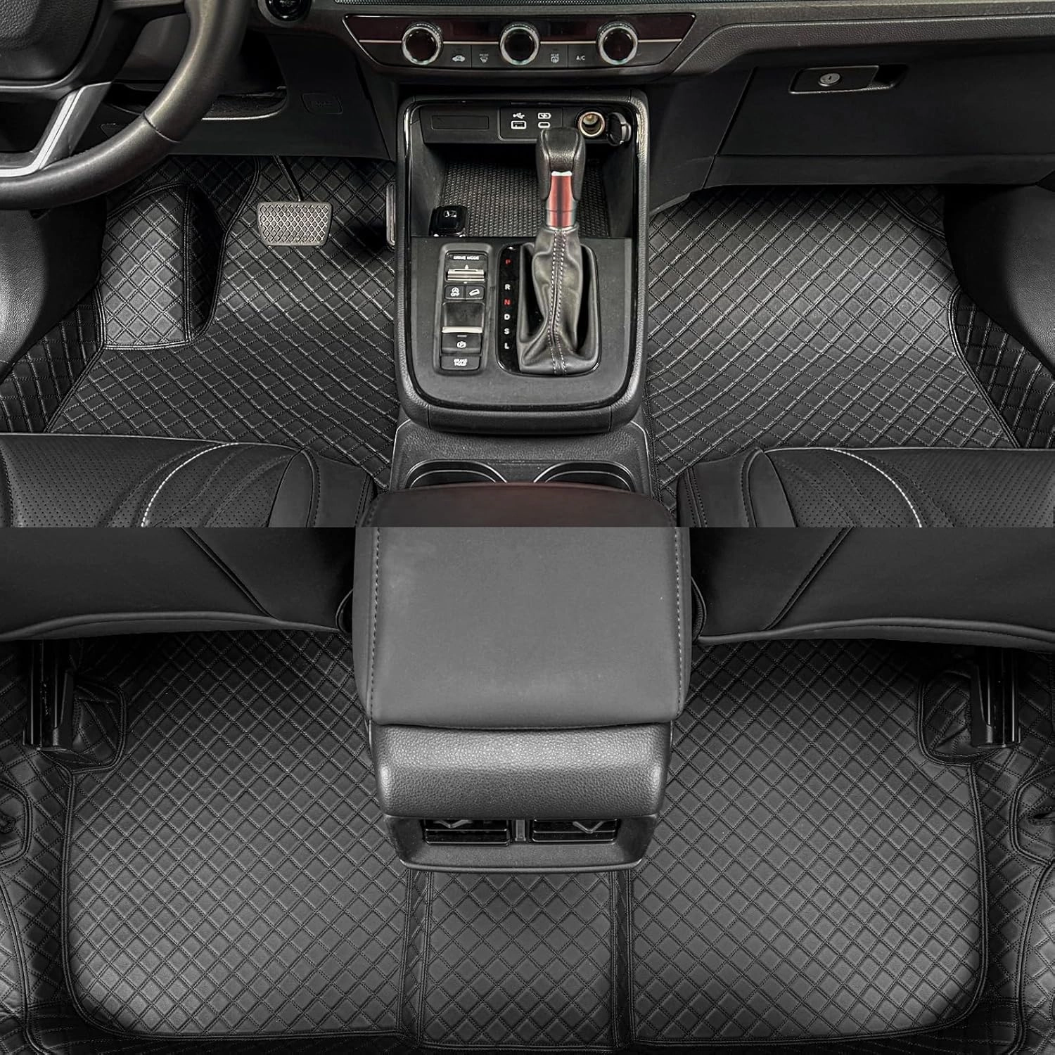 EKR Customized Car Floor Mat for 95% Sedans/Sports Cars/SUVs, Full Coverage Leather Car Floor Mats, Non-Slip Personalized Floor Mats(Black Diamond Pattern)