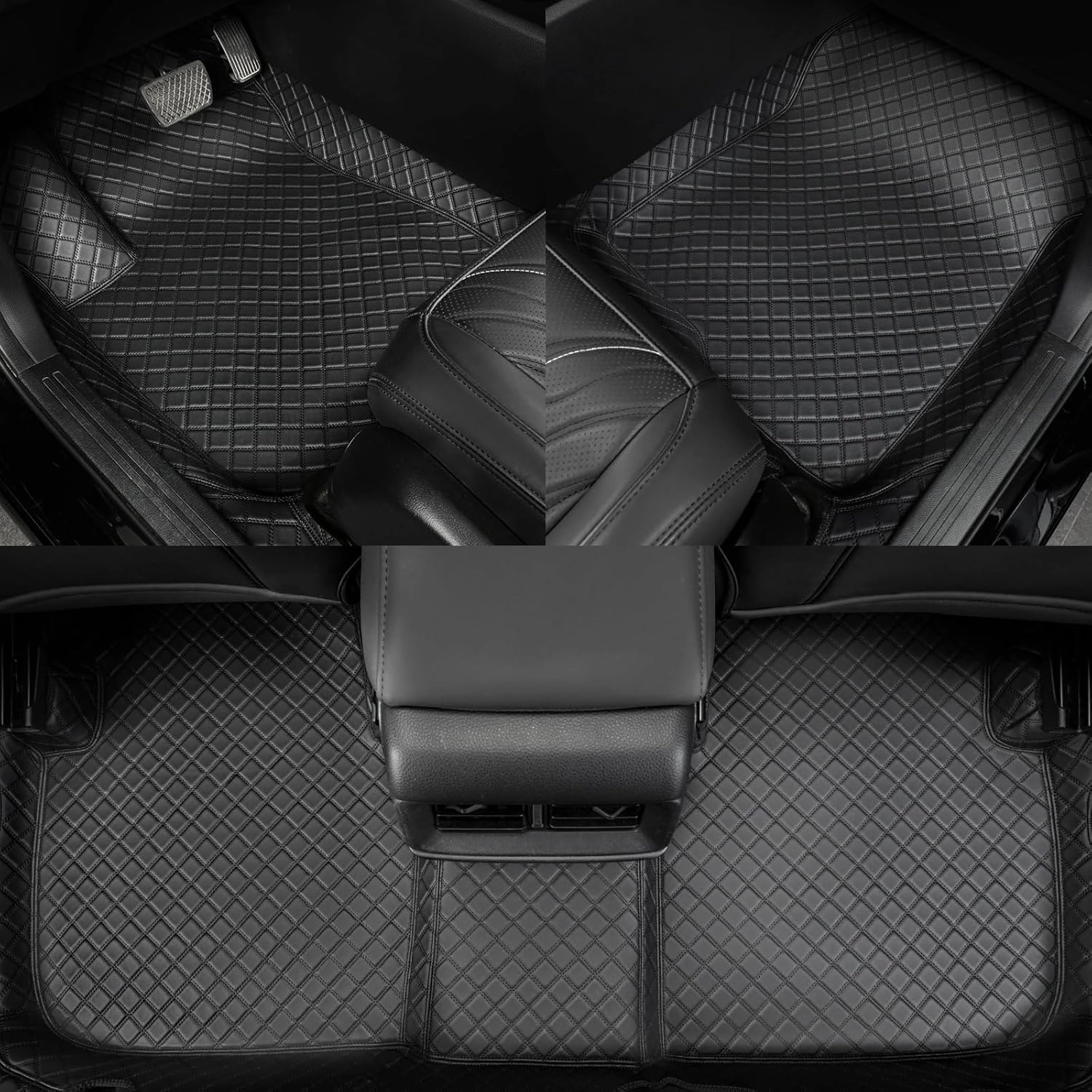 EKR Customized Car Floor Mat for 95% Sedans/Sports Cars/SUVs, Full Coverage Leather Car Floor Mats, Non-Slip Personalized Floor Mats(Black Diamond Pattern)