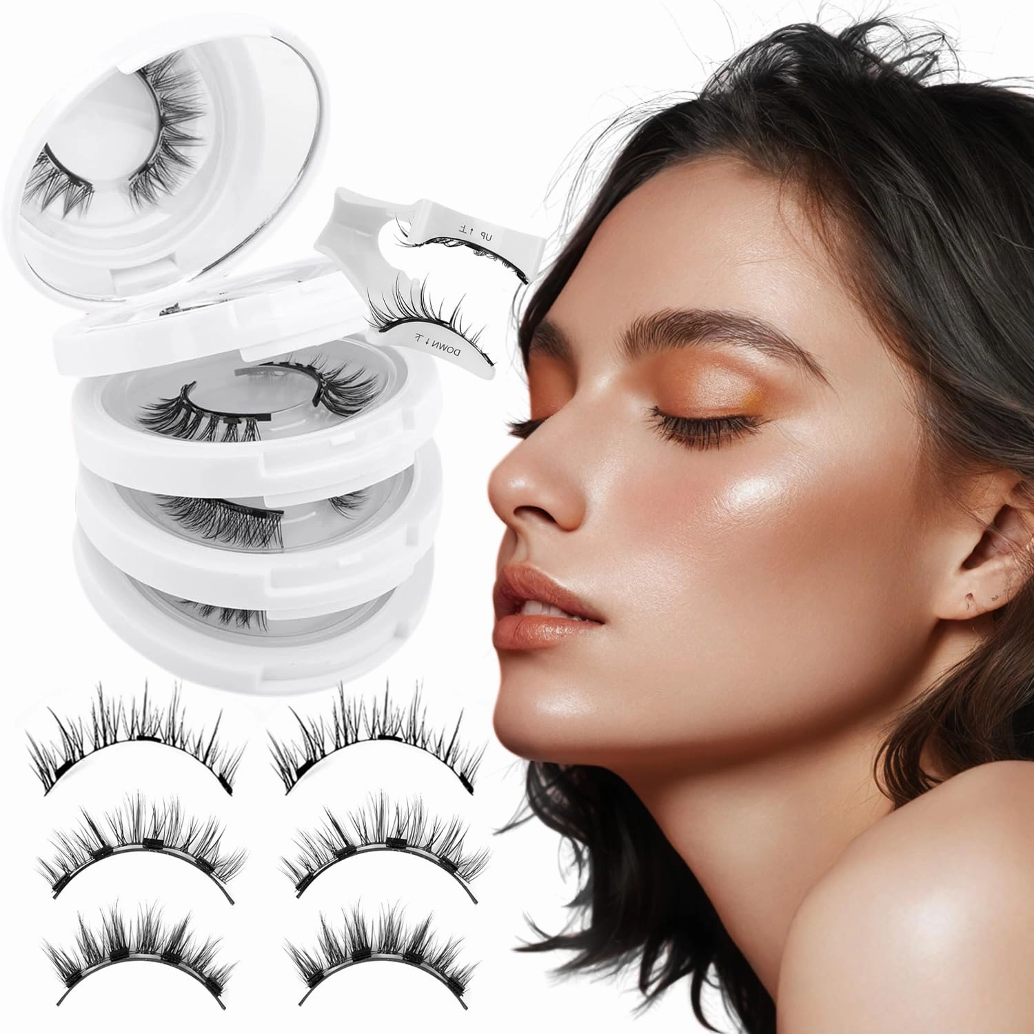 Elara Craft Magnetic Eyelashes,Magnetic Eyelashes with Applicator Eyelashes 3 Pair Reusable No Glue Needed Cat Eye Natural Look Lashes Kit