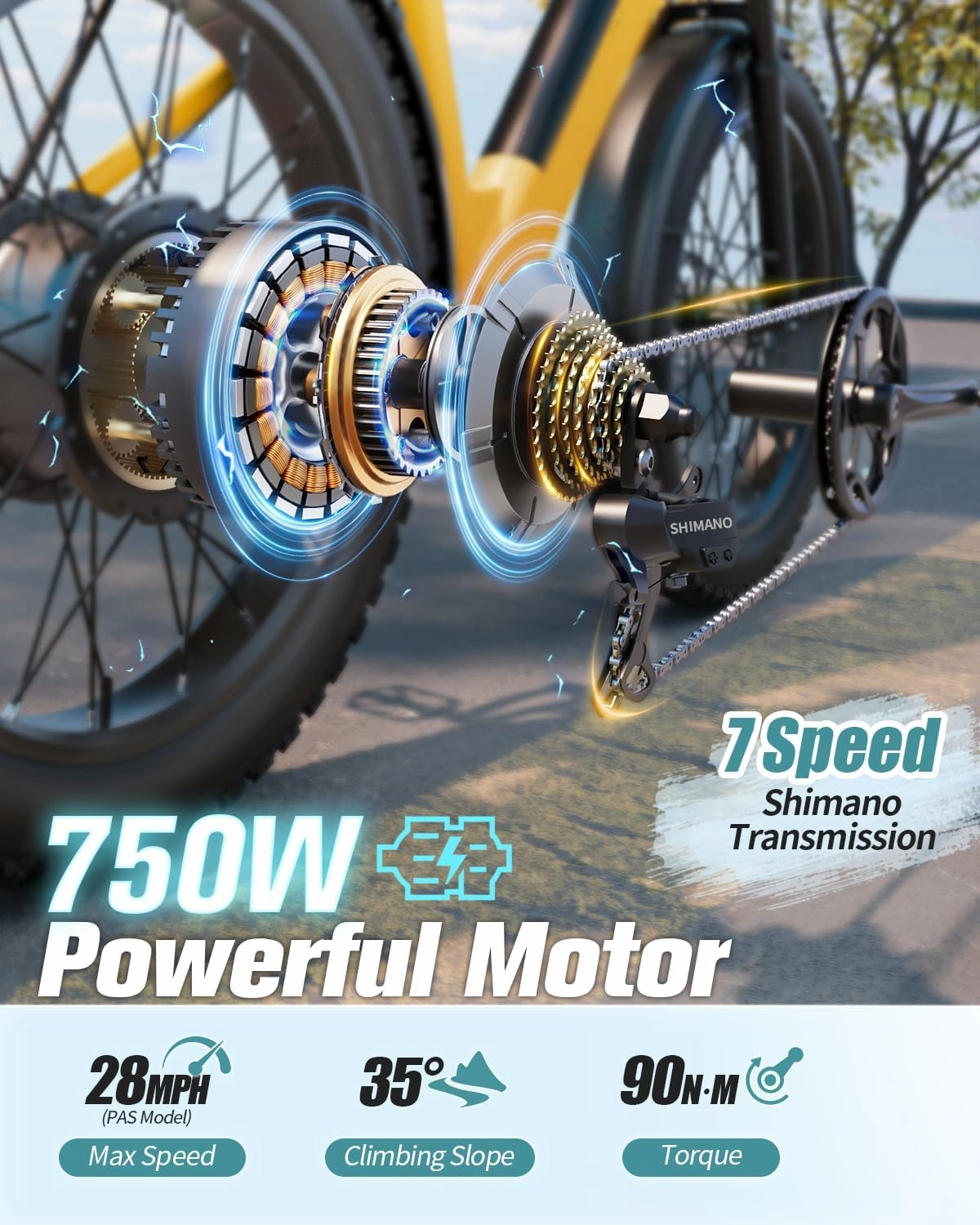 Electric Bike for Adults 960W Peak, 48V 15AH Removable Battery Electric Bicycle, 28MPH Commuter E-Bike, 7 Speed, Up to 60 Miles,All Terrain 26" Fat Tire Front Suspension, Samoyed