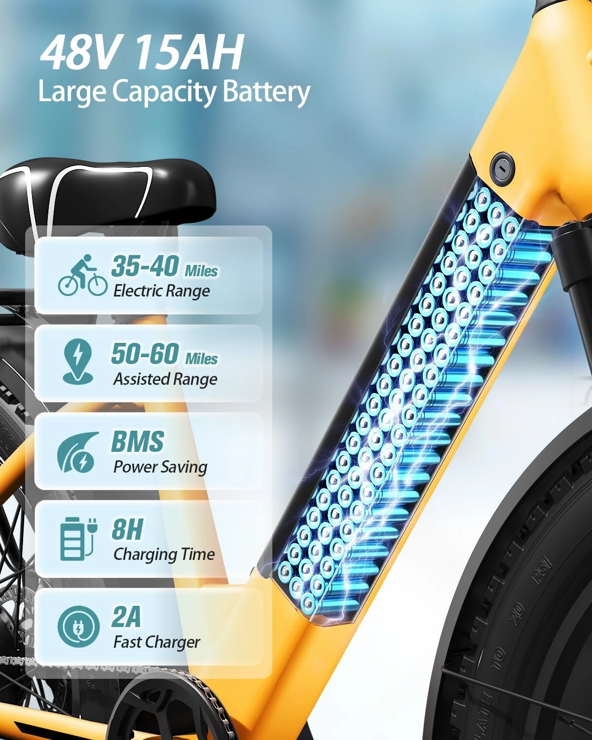 Electric Bike for Adults 960W Peak, 48V 15AH Removable Battery Electric Bicycle, 28MPH Commuter E-Bike, 7 Speed, Up to 60 Miles,All Terrain 26" Fat Tire Front Suspension, Samoyed