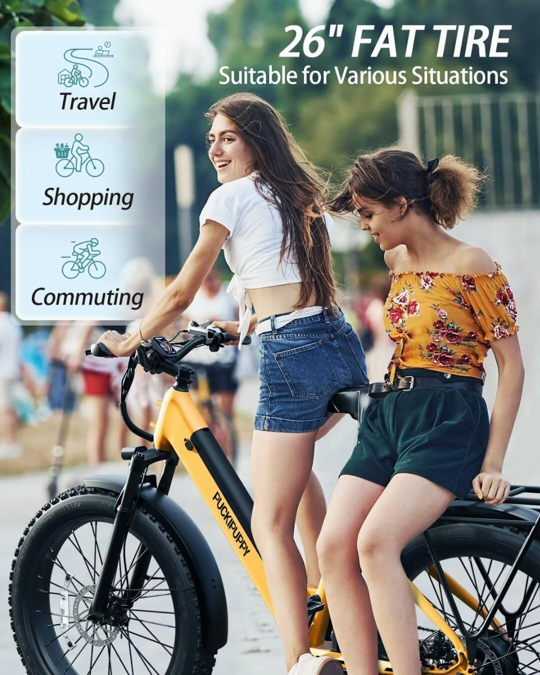 Electric Bike for Adults 960W Peak, 48V 15AH Removable Battery Electric Bicycle, 28MPH Commuter E-Bike, 7 Speed, Up to 60 Miles,All Terrain 26" Fat Tire Front Suspension, Samoyed