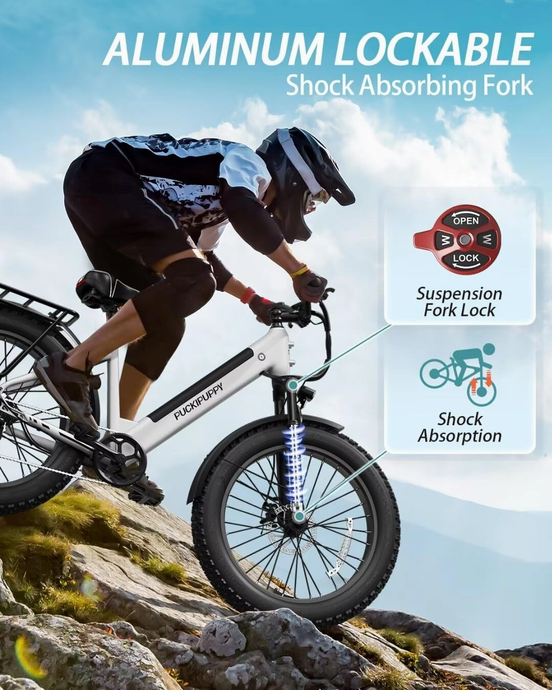 Electric Bike for Adults 960W Peak, 48V 15AH Removable Battery Electric Bicycle, 28MPH Commuter E-Bike, 7 Speed, Up to 60 Miles,All Terrain 26" Fat Tire Front Suspension, Samoyed