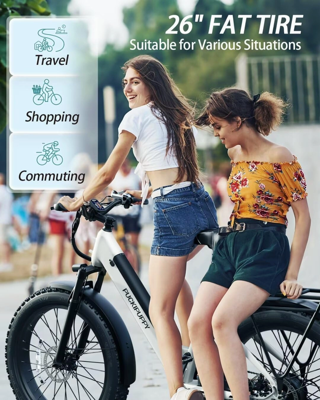 Electric Bike for Adults 960W Peak, 48V 15AH Removable Battery Electric Bicycle, 28MPH Commuter E-Bike, 7 Speed, Up to 60 Miles,All Terrain 26" Fat Tire Front Suspension, Samoyed