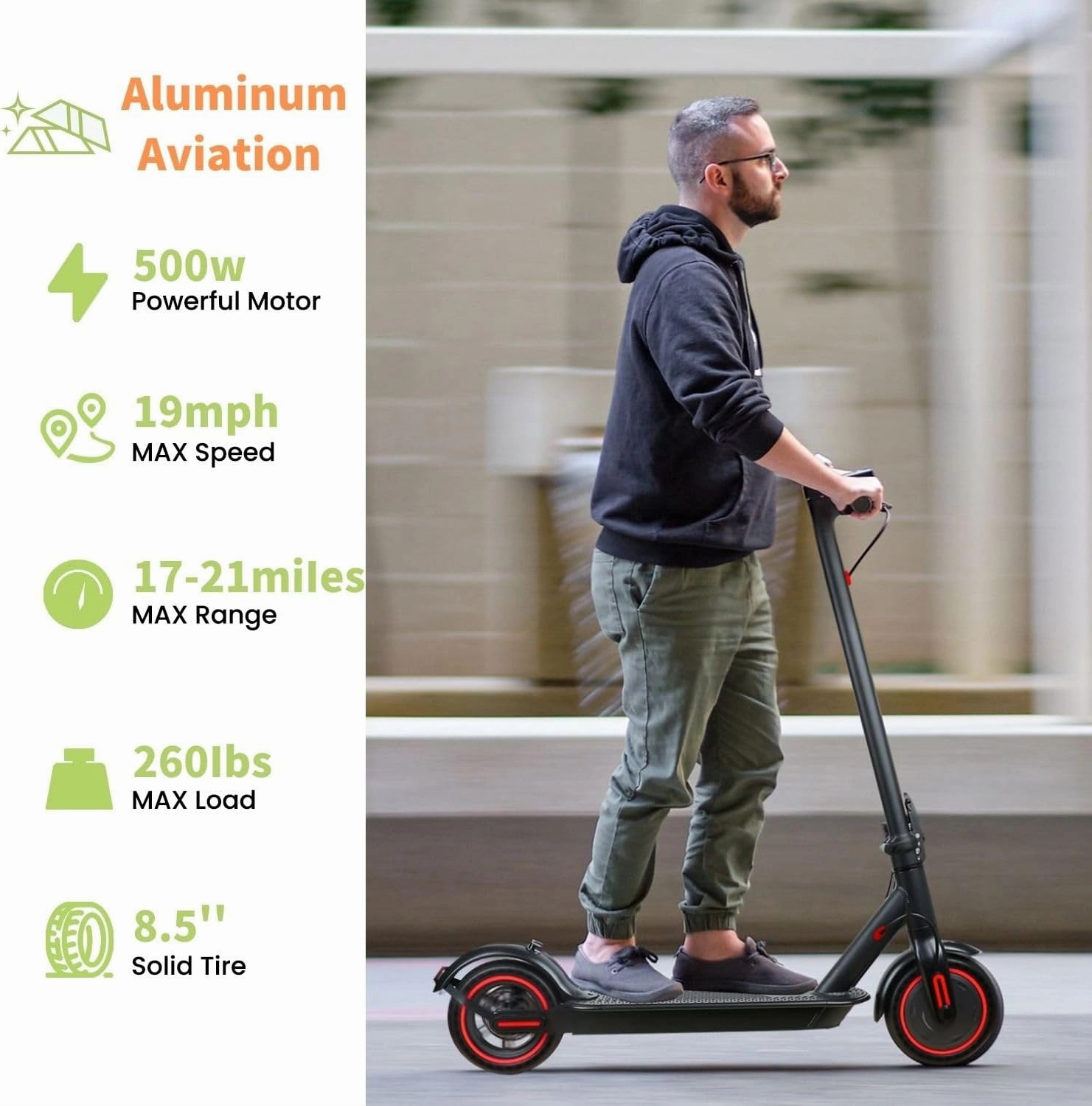 Electric Scooter, Powerful 500W/1500W Peak Motor, Max 21/28/35Miles Long Range, Top Speed 15/21/25MPH, 8.5" /10'' Tires, E Scooter for Adults and Teens