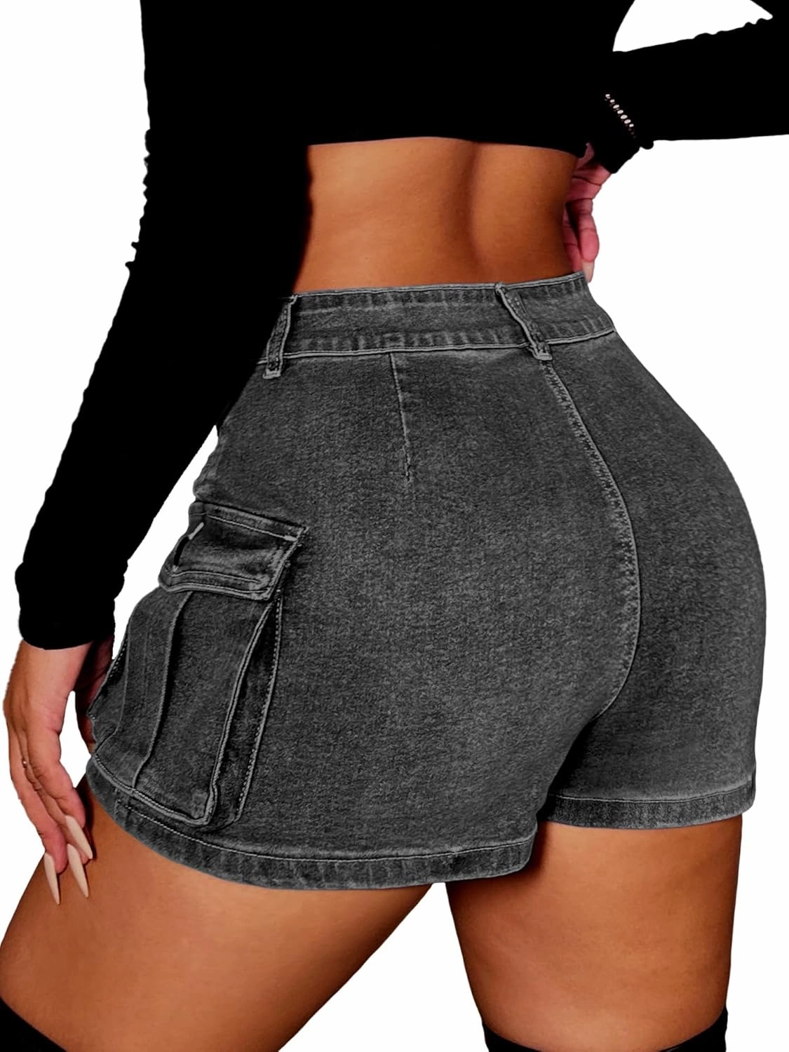 ELLEVEN High Stretchy Denim Cargo Skort for Women, High Waist, Casual Mini Y2K Jean Skirt Shorts with Pockets