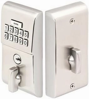 Emtek E1020 Single Cylinder Solid Brass Electronic Deadbolt from the Brass Moder, Satin Nickel