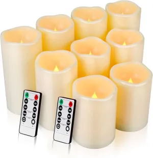 Enido Flameless LED Candles Outdoor Battery Operated Pack of 9 Pillar Candles