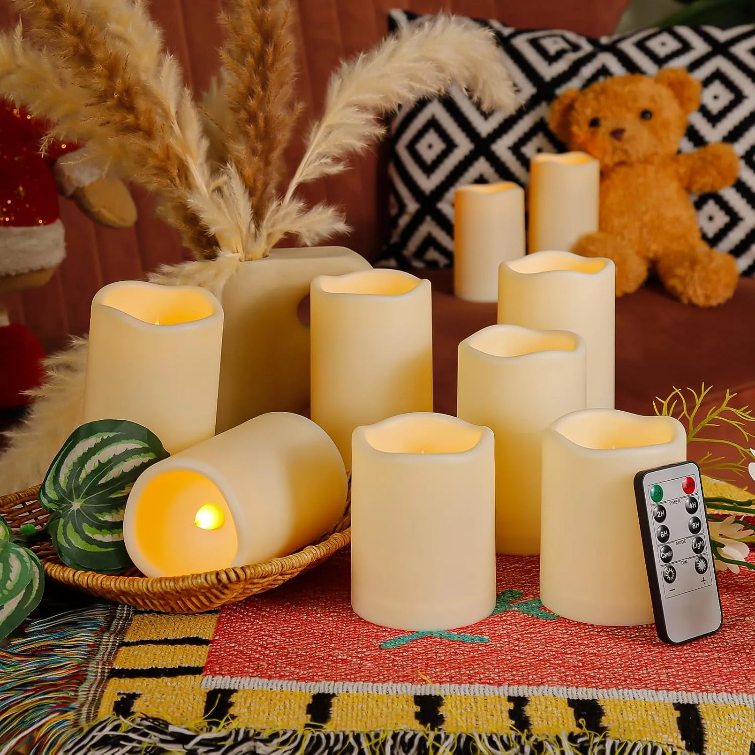 Enido Flameless LED Candles Outdoor Battery Operated Pack of 9 Pillar Candles