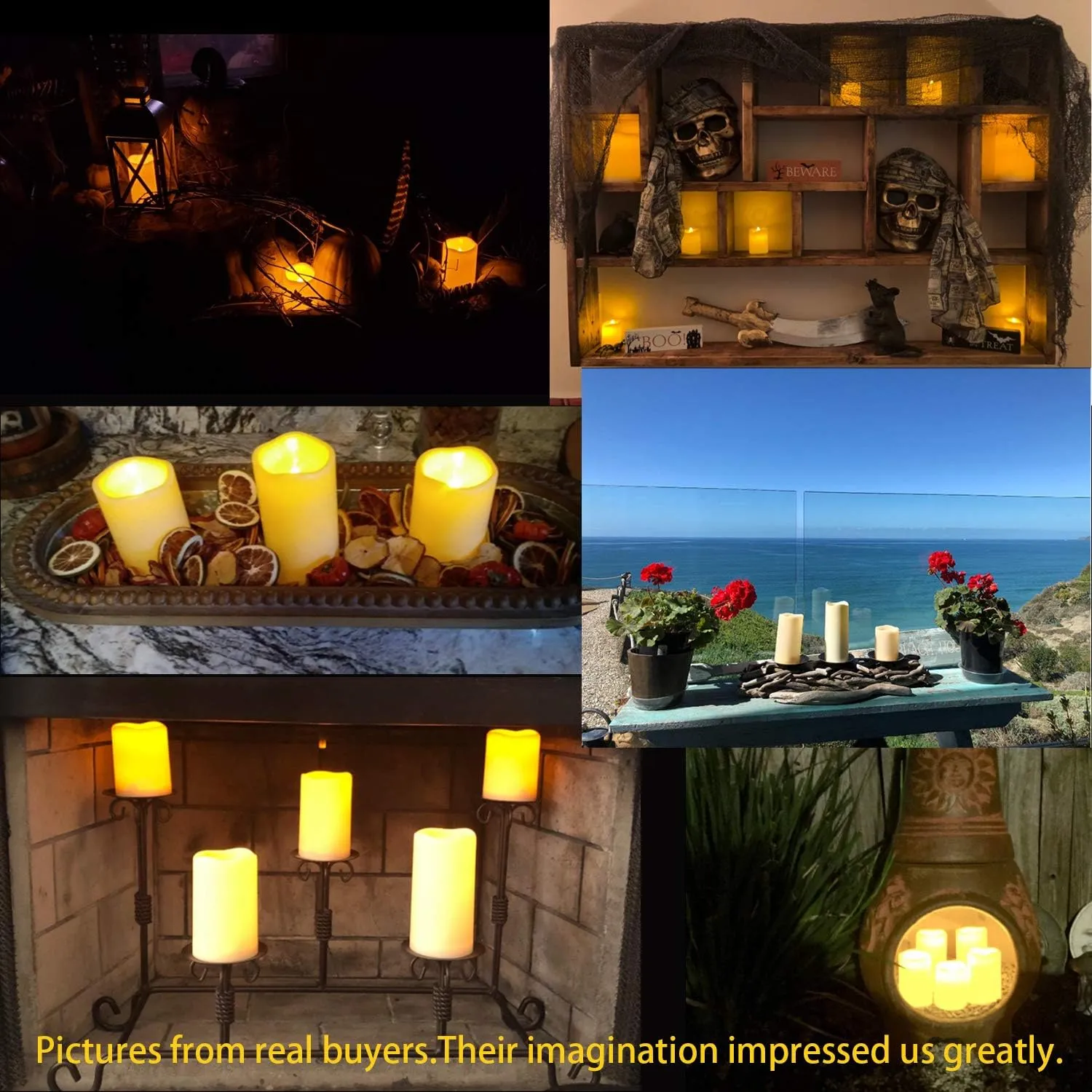 Enido Flameless LED Candles Outdoor Battery Operated Pack of 9 Pillar Candles
