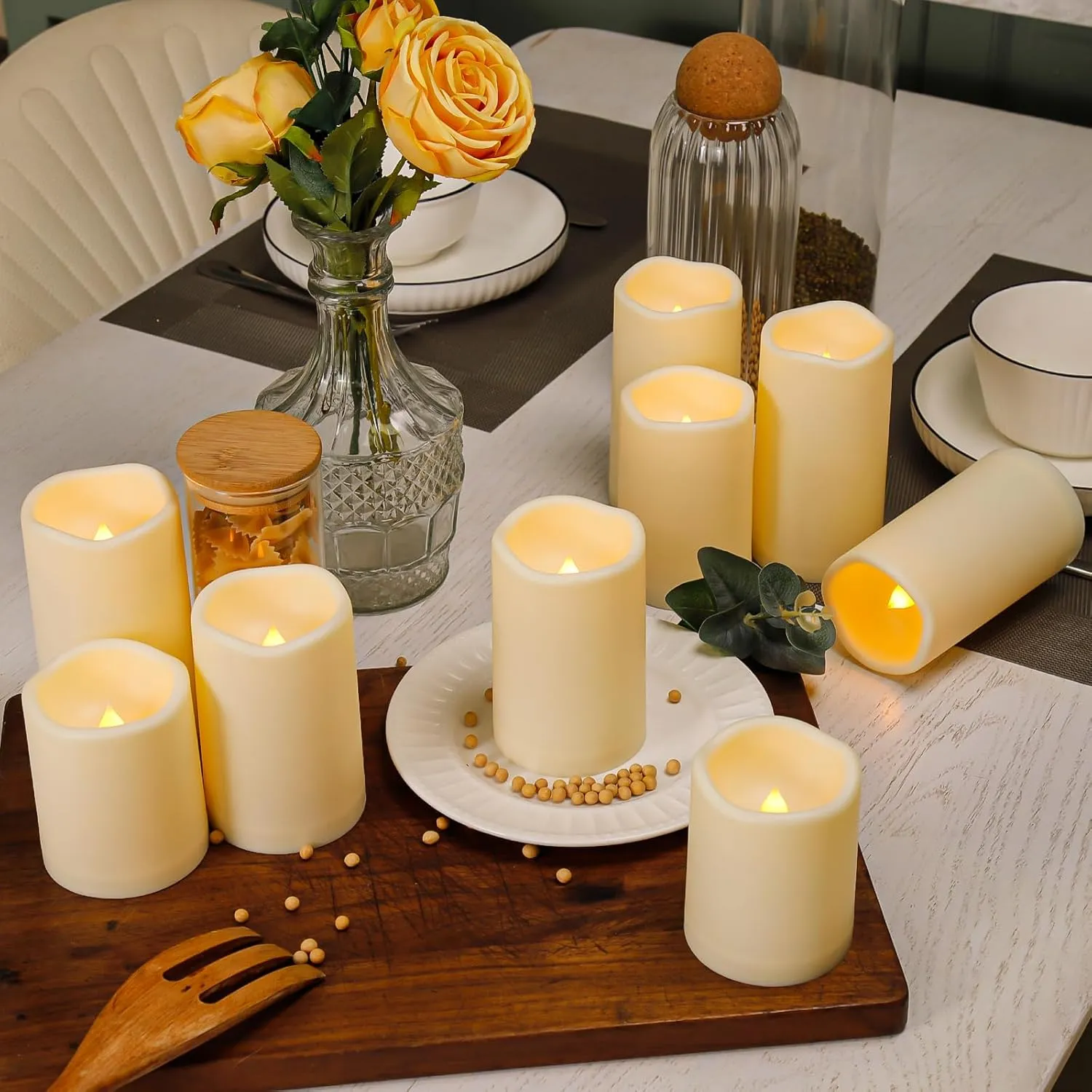 Enido Flameless LED Candles Outdoor Battery Operated Pack of 9 Pillar Candles