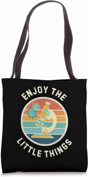 Enjoy the Little Things Microscope Retro Scientist Lab Tech Tote Bag