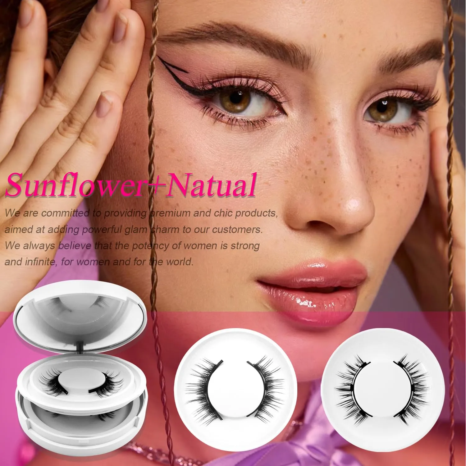 Enjuvie Magnetic Eyelashes with Applicator, Magnetic Eyelashes Without Eyeliner，Reusable Glue-Free Natural Look Eyelashes Kit Easy to Wear and Remove