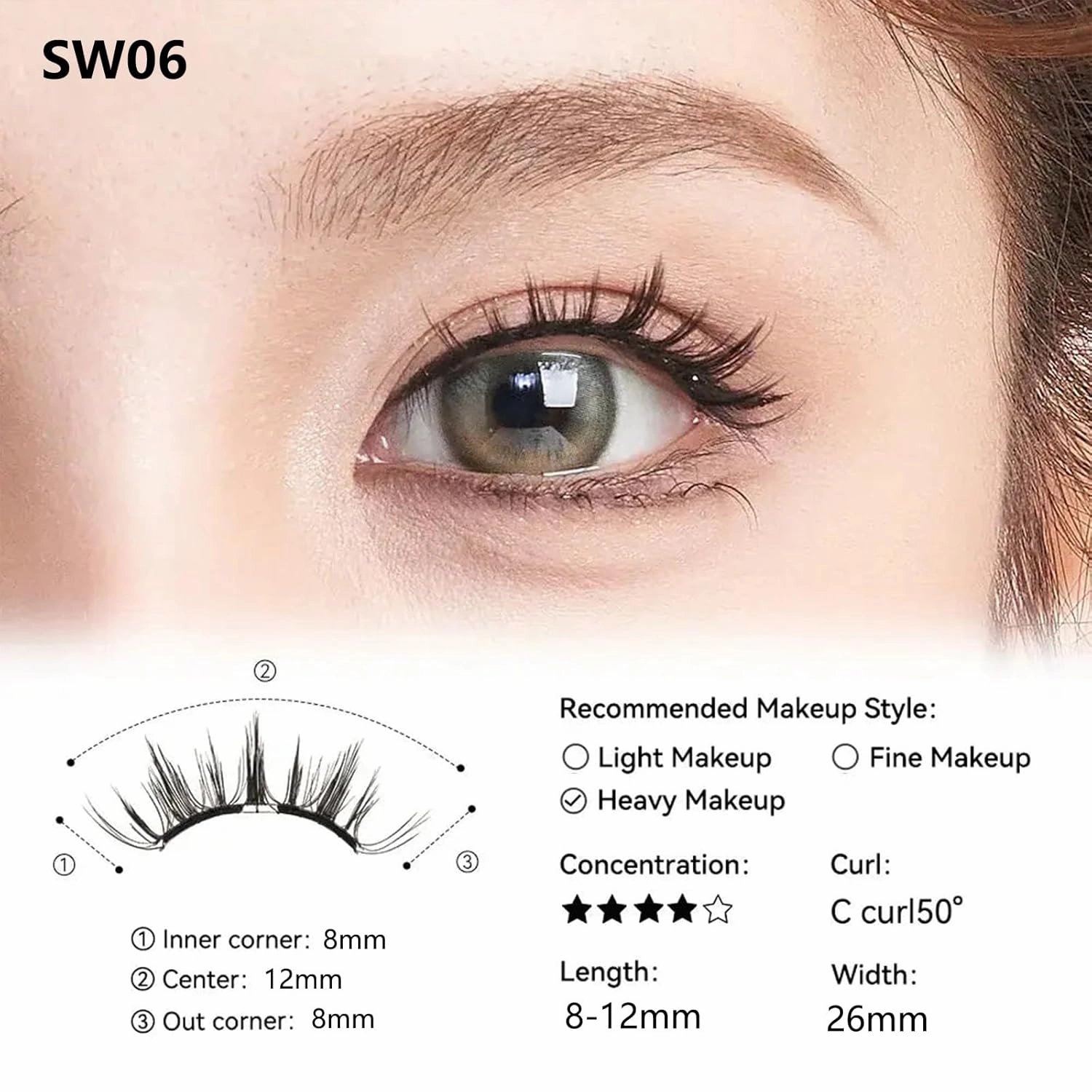 Enjuvie Magnetic Eyelashes 1 Pair Reusable, Reusable No Glue/Remover, Easy to Wear, Comfortable & Skin-Friendly (SW06-PUDDING black)