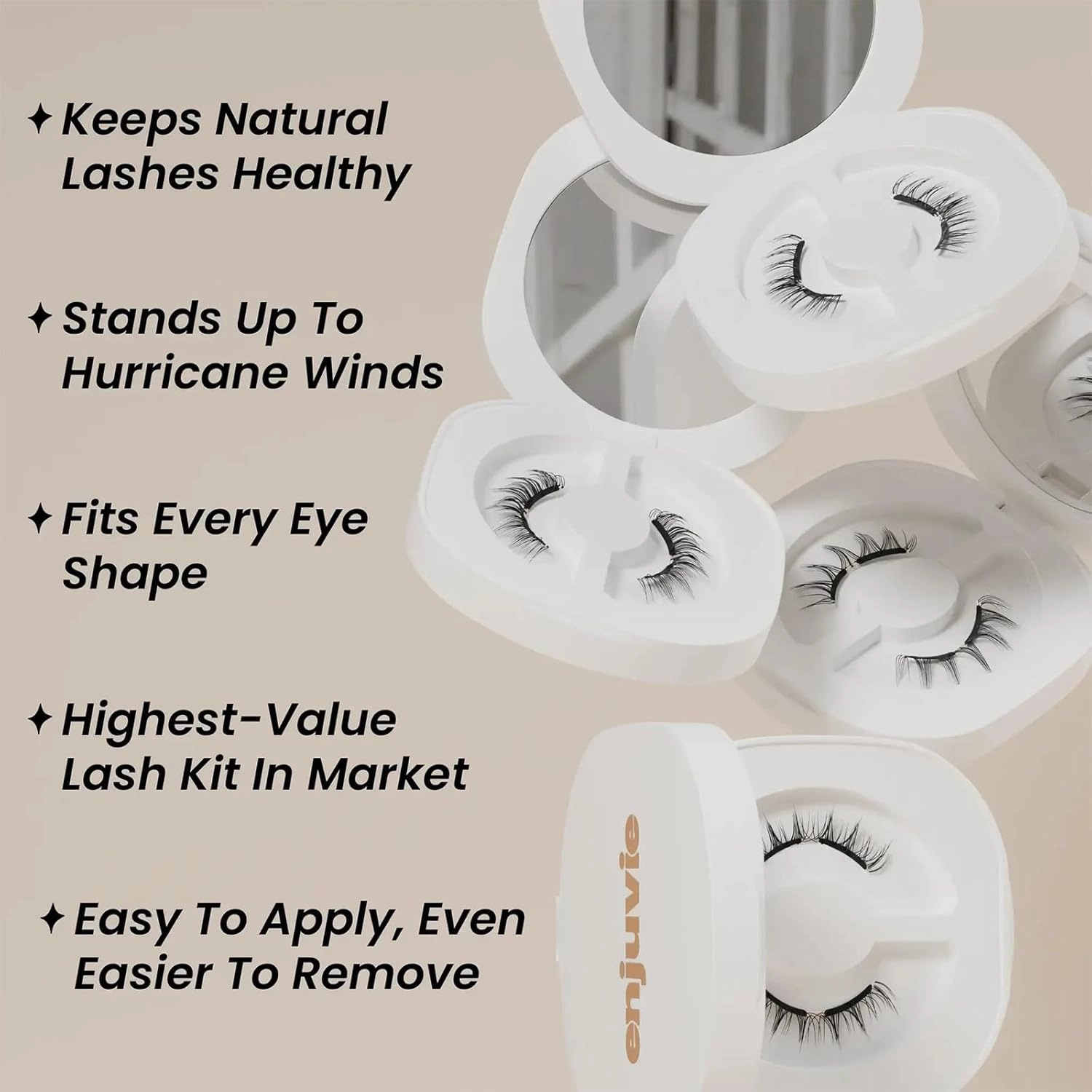 Enjuvie Magnetic Eyelashes 1 Pair Reusable, Reusable No Glue/Remover, Easy to Wear, Comfortable & Skin-Friendly (SW06-PUDDING black)