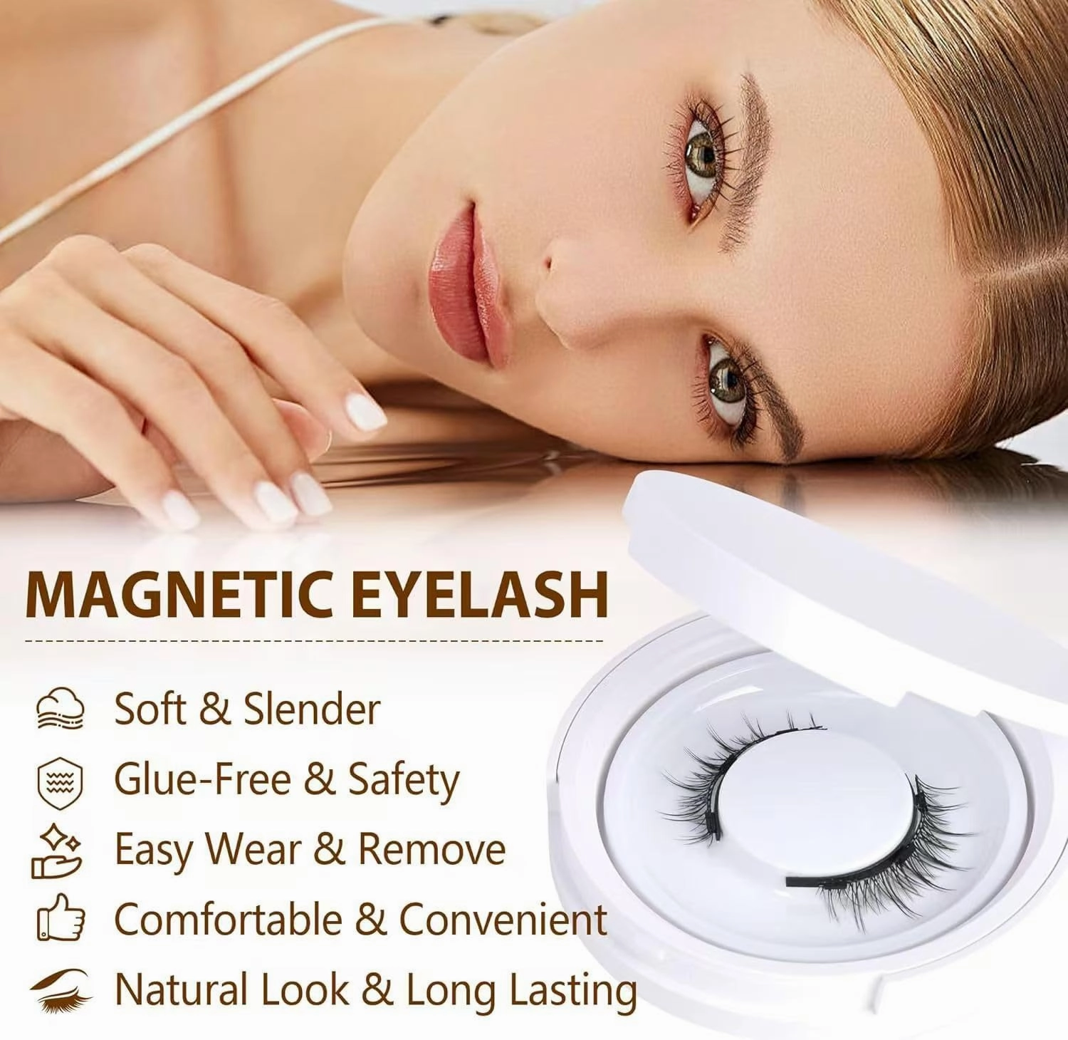 Enjuvie Magnetic Eyelashes Kit Asian, 2025 Reusable Magnetic Lashes Natural Look (Ultra Black)