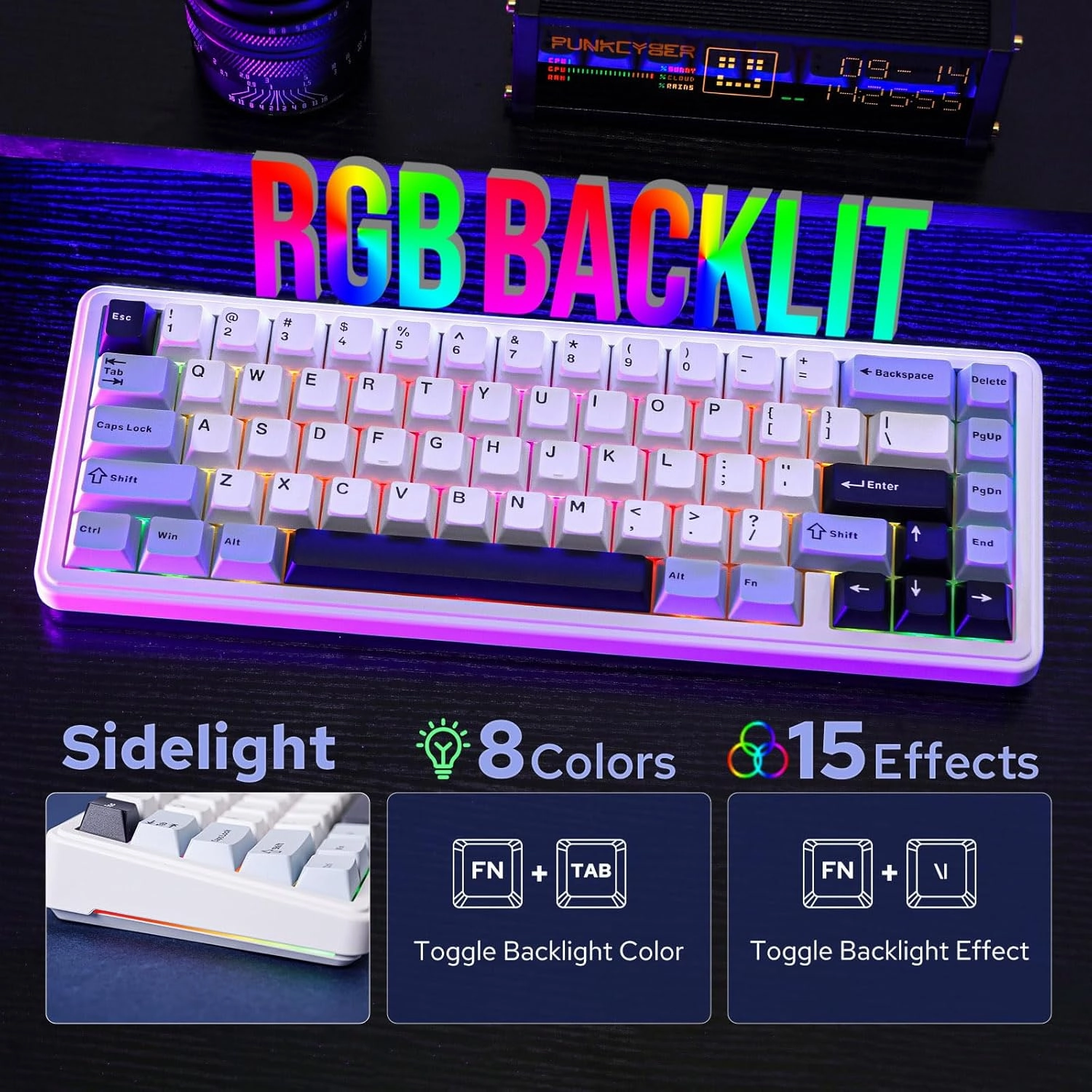 EPOMAKER x Aula F65 65% Wireless Mechanical Keyboard, Hot Swappable Gasket Custom Gaming Keyboard with Five-Layer Padding, RGB Backlit, Bluetooth/2.4GHz/USB-C (Light Blue, Reaper Switch)