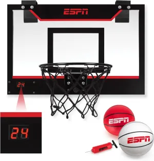 ESPN Mini Basketball Hoop, Over The Door Basketball Hoop with Foldable Breakaway Rim and Ball Return, Includes 2 Mini Basketballs and Pump