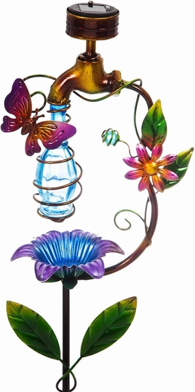 Evergreen Garden 34.5 Inch Solar Garden Faucet Garden Stake, Butterfly Décor for Homes Gardens and Yards