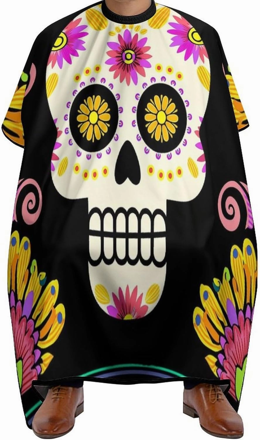 Extra Large Hair Styling Cape - Sugar Skull Colorful Flowers Art Haircut Apron Haircuting Salon Cape Gown for Hair Cutting & Styling