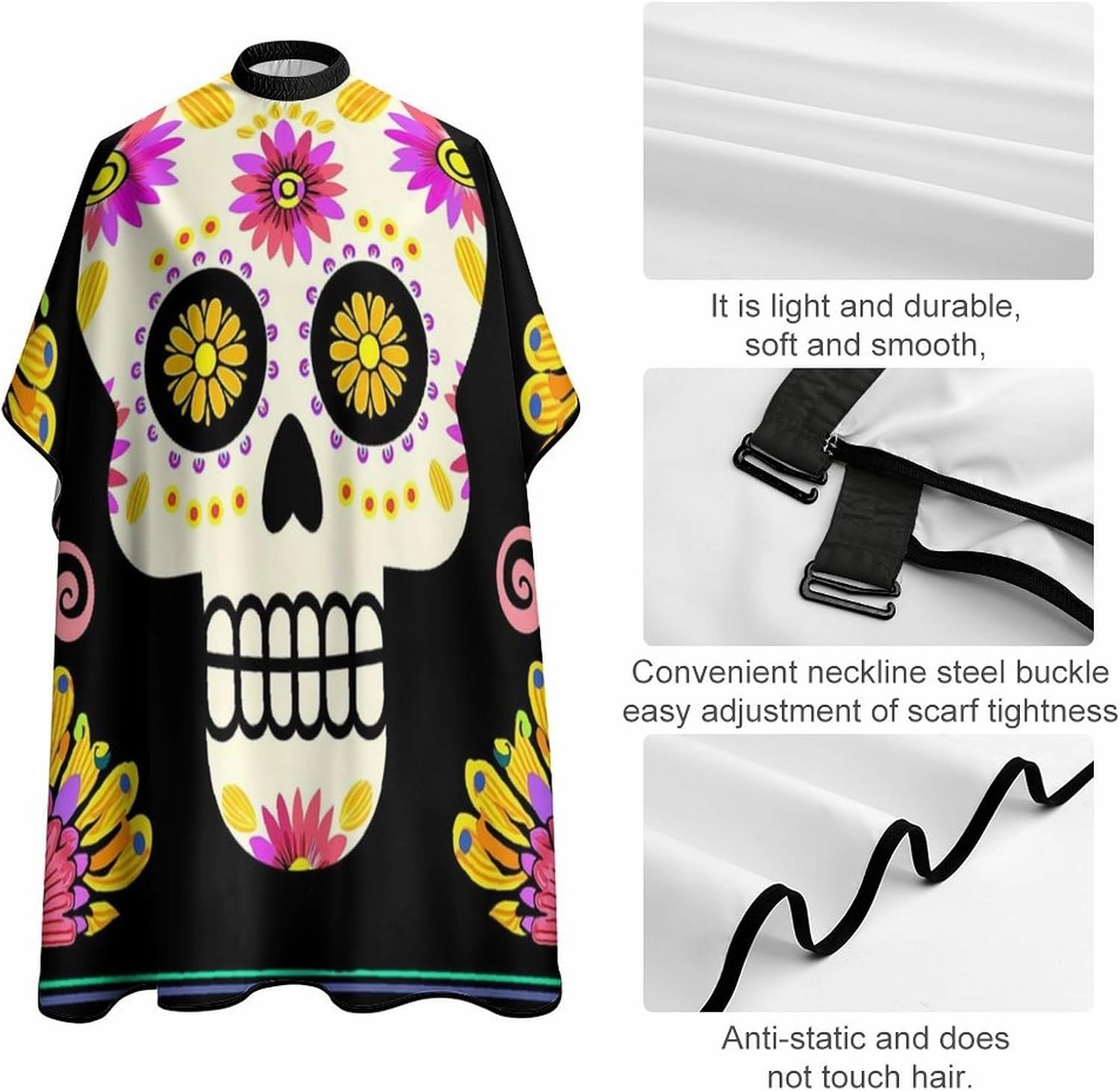 Extra Large Hair Styling Cape - Sugar Skull Colorful Flowers Art Haircut Apron Haircuting Salon Cape Gown for Hair Cutting & Styling