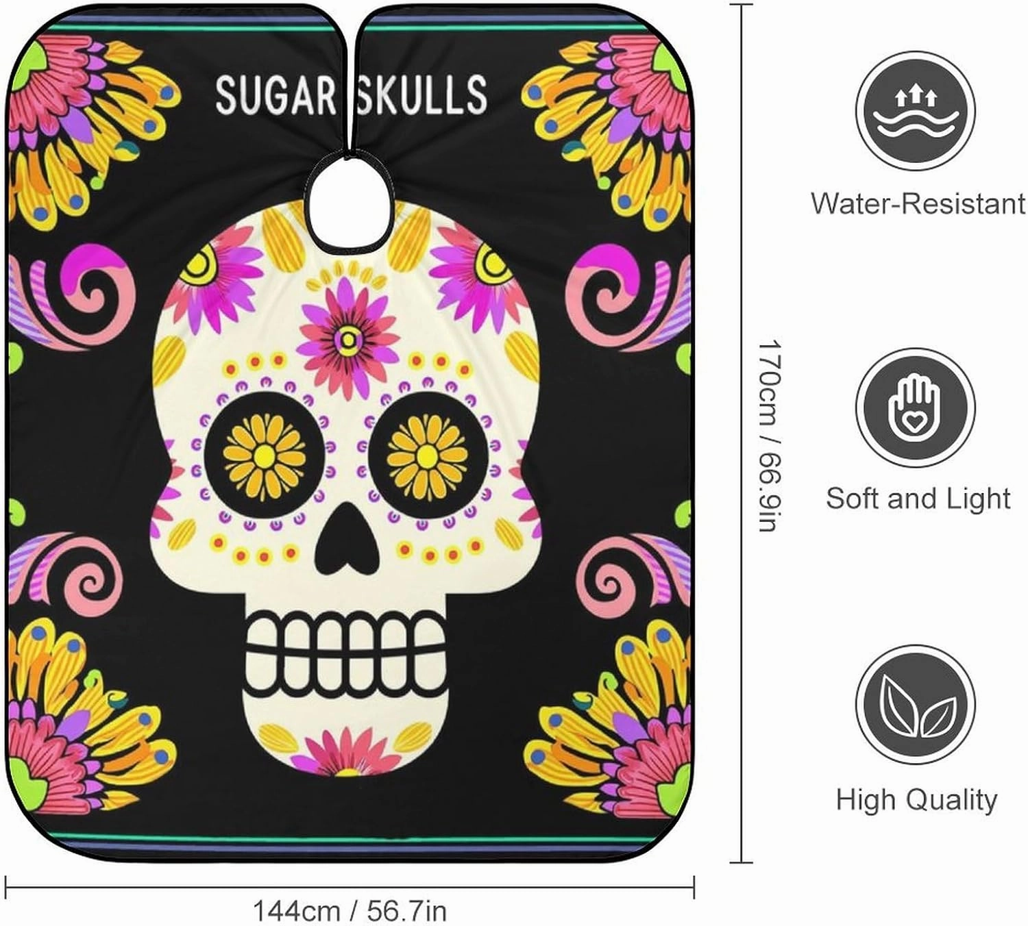 Extra Large Hair Styling Cape - Sugar Skull Colorful Flowers Art Haircut Apron Haircuting Salon Cape Gown for Hair Cutting & Styling