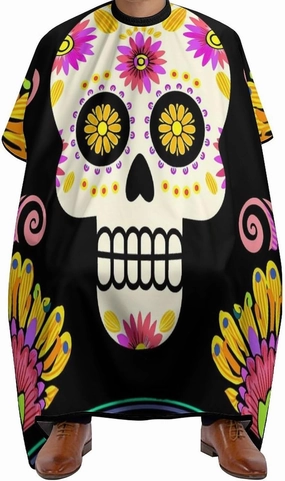 Extra Large Hair Styling Cape - Sugar Skull Colorful Flowers Art Haircut Apron Haircuting Salon Cape Gown for Hair Cutting & Styling