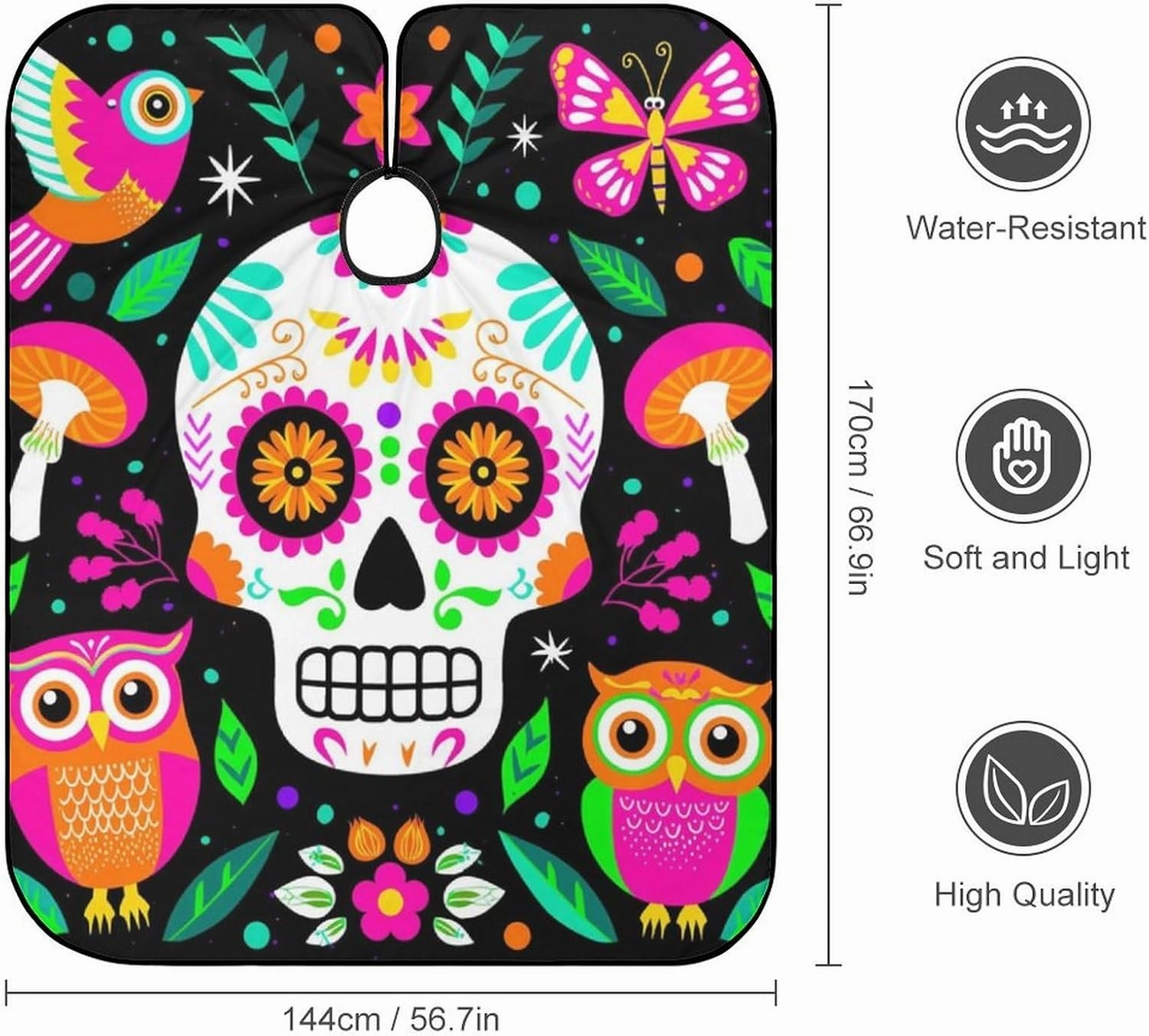 Extra Long Salon Cape - Colorful Floral Sugar Skull Owl Art Dyeing Salon Apron Shampoo & Cutting Household Capes Wrap for Hair Salon
