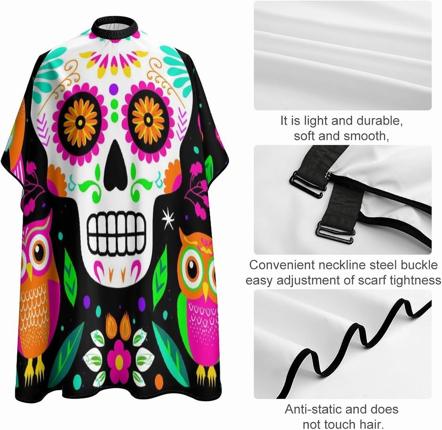 Extra Long Salon Cape - Colorful Floral Sugar Skull Owl Art Dyeing Salon Apron Shampoo & Cutting Household Capes Wrap for Hair Salon