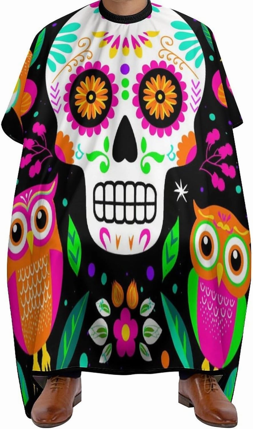 Extra Long Salon Cape - Colorful Floral Sugar Skull Owl Art Dyeing Salon Apron Shampoo & Cutting Household Capes Wrap for Hair Salon