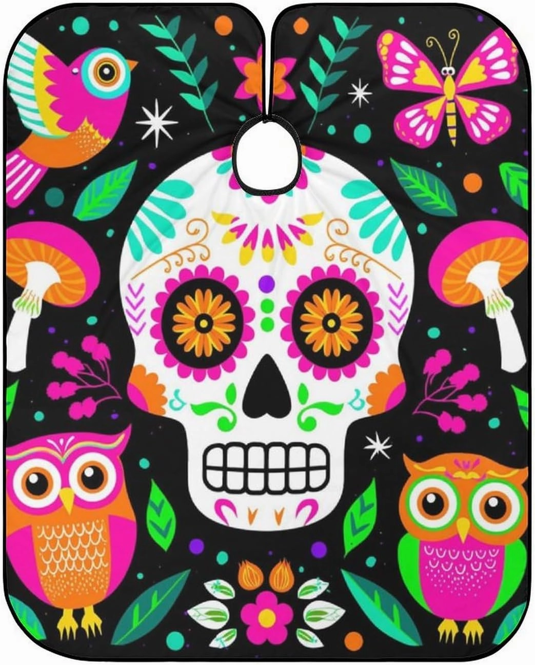 Extra Long Salon Cape - Colorful Floral Sugar Skull Owl Art Dyeing Salon Apron Shampoo & Cutting Household Capes Wrap for Hair Salon