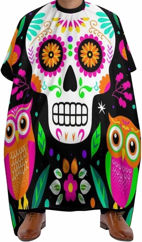 Extra Long Salon Cape - Colorful Floral Sugar Skull Owl Art Dyeing Salon Apron Shampoo & Cutting Household Capes Wrap for Hair Salon