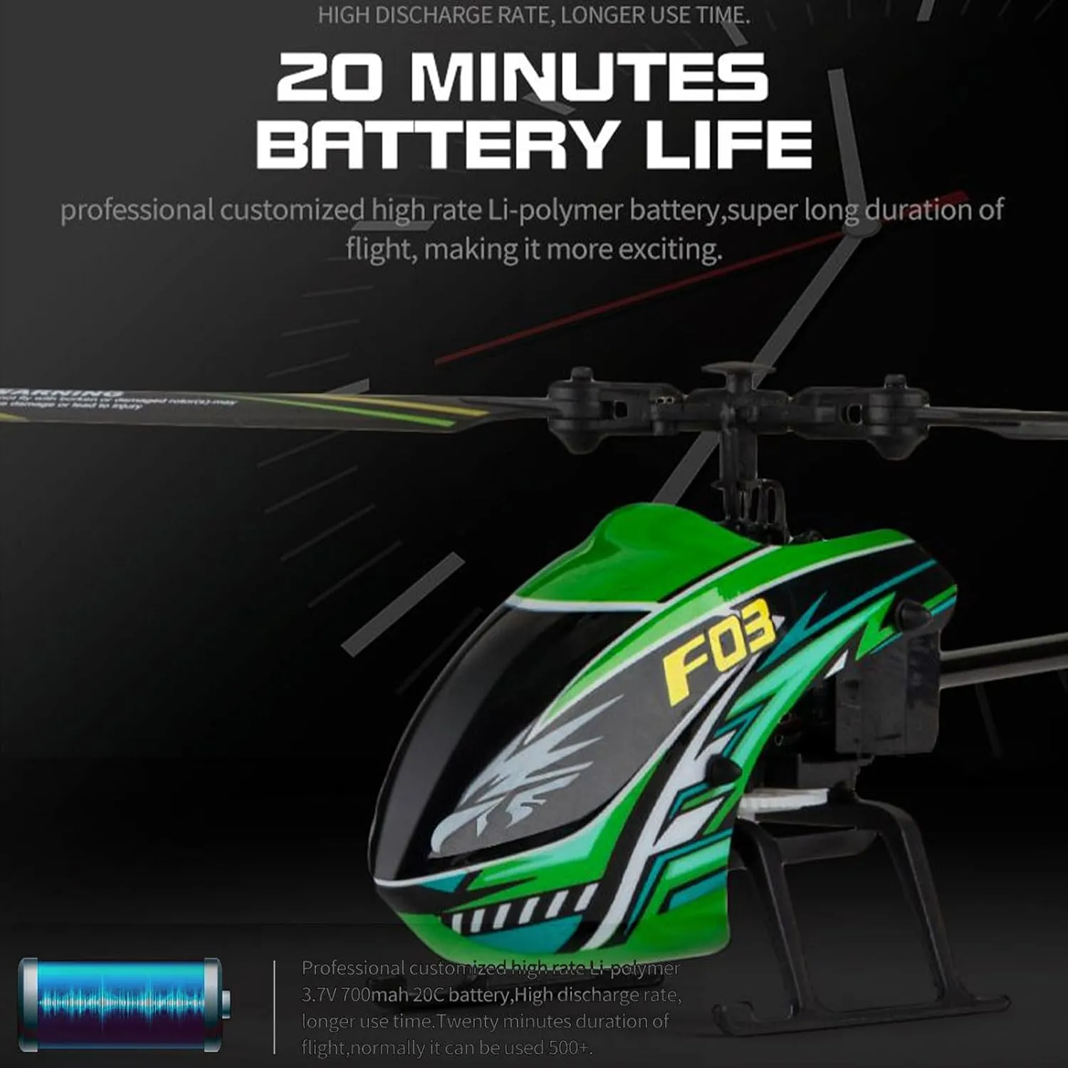 F03 RC Helicopter 4Channel 2.4Ghz Remote Control with 6-Axis Gyro and Altitude Hold and One Key Take Off for Beginner RTF (Green)