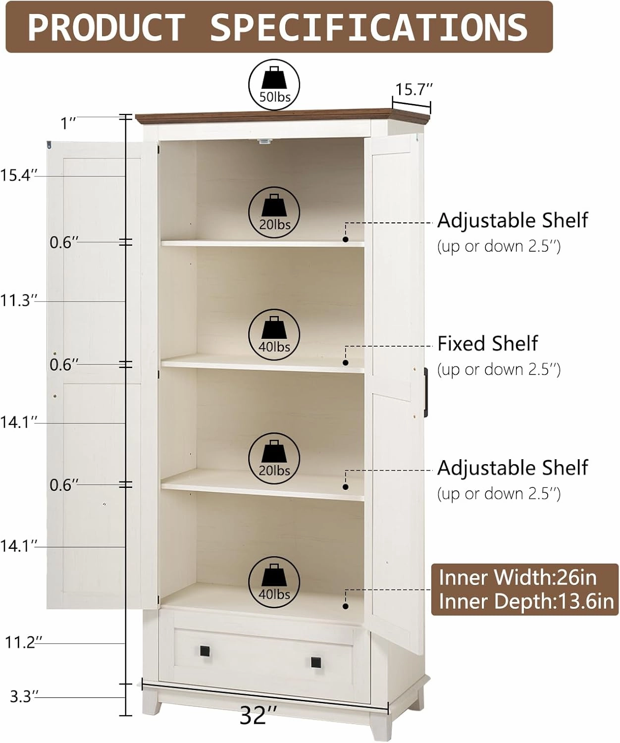 Farmhouse Kitchen Pantry Cabinet, 72" Tall Storage Cabinet with Adjustable Shelves & Barn Doors, Freestanding Kitchen Cupboard for Dining Room, Living Room, Barnwood White