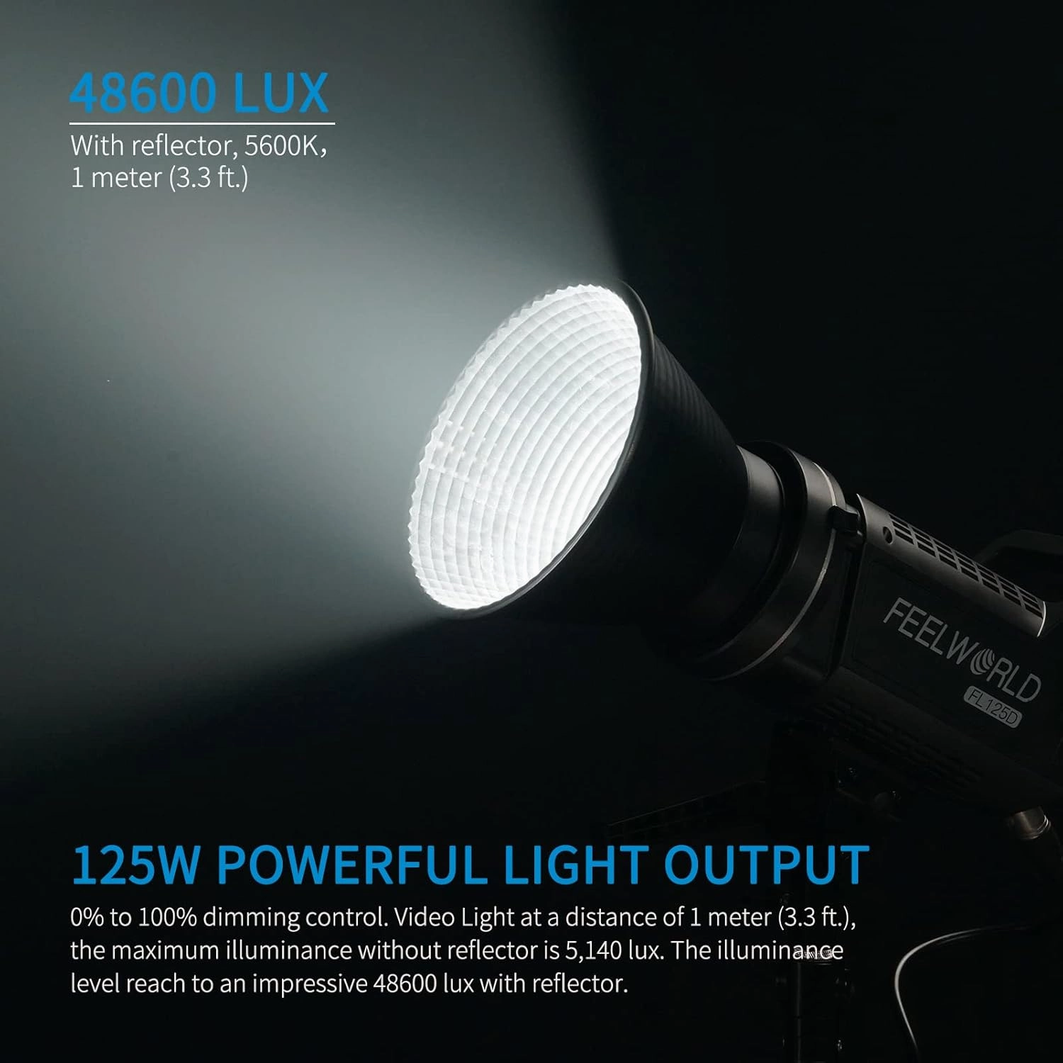 FEELWORLD FL125D 125W Video Studio Light with 5600K Daylight Continuous Lighting CRI96  TLCI97  48500lux@1m for Film, Live Streaming, Photography, Videography, Wedding, Interview