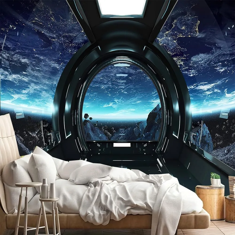 FENDROM Spaceship Tapestry Wall Hanging Futuristic Science Fiction Wall Tapestry Sci Fi Space Ship Interior Space Station Planet Earth Tapestries for Bedroom Living Room Dorm Home Decor