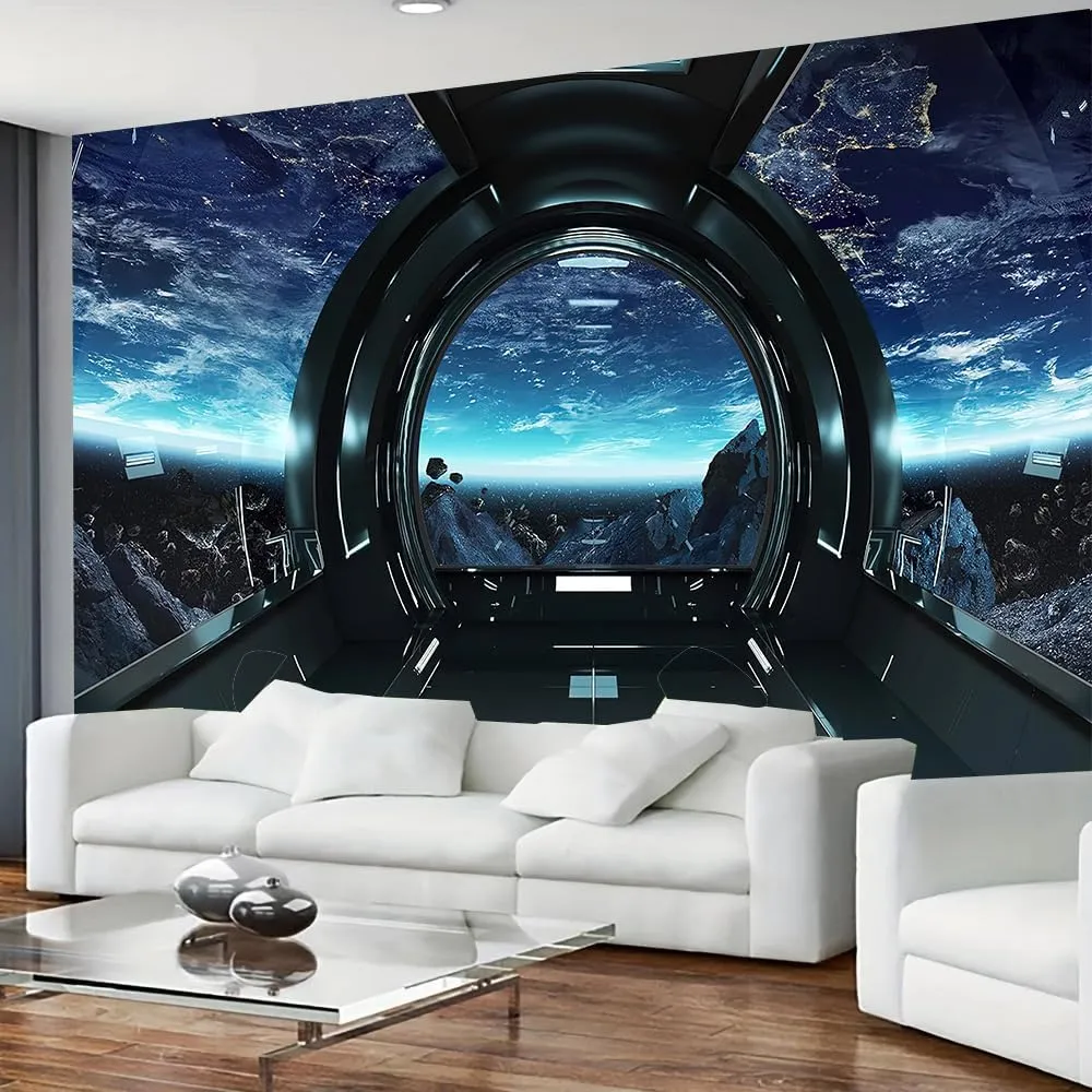 FENDROM Spaceship Tapestry Wall Hanging Futuristic Science Fiction Wall Tapestry Sci Fi Space Ship Interior Space Station Planet Earth Tapestries for Bedroom Living Room Dorm Home Decor